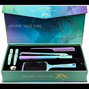 Brand new in box never used — flat iron, combs, clips